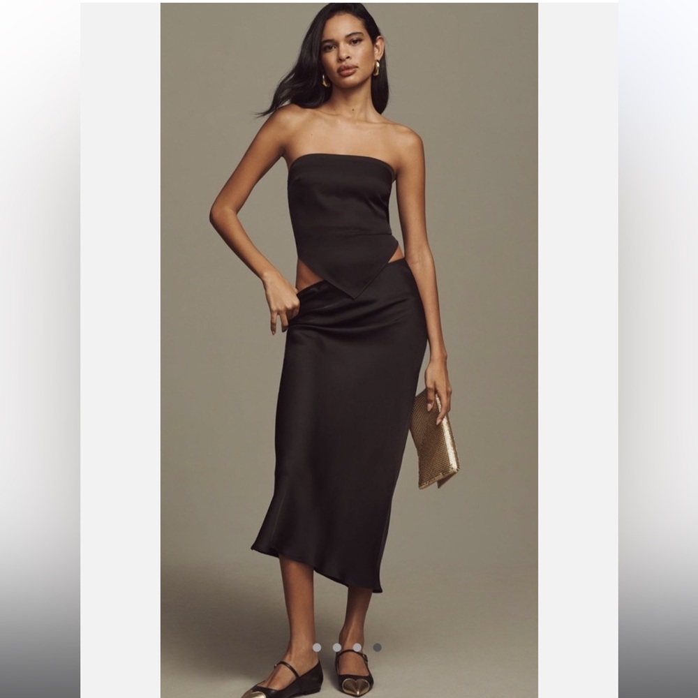 NWT Anthropologie strapless satin top and skirt set